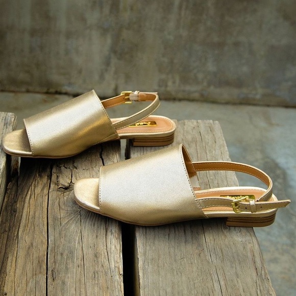 Gold sling back square sandals - Picture 8 of 8